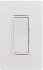 Sunlite LED Wall Rocker Style, Slide Bar Triac Dimmer Switch, Screwless Wall Plates Included, Single Pole or 3-Way Switching, 120 Volts, 200W Max for LED, 600W Max for Incandescent, White, 1 Pack