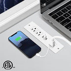 Recessed Power Strip, Furniture Drawer Outlet with 20W PD USB-C & 18W QC3.0 USB-A, Plug in 3 Outlets & USB Ports, Flush Mount 3FT Flat Extension Cord Conference Desk Outlets White