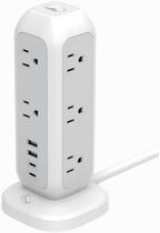 [White Lunar] Power Strip Tower with Surge Protector – 11 AC Outlets, 4 USB Ports (2 USB-A & 2 USB-C), 6ft Heavy-Duty Flat Plug Extension Cord for Home, Office & Dorm Essentials