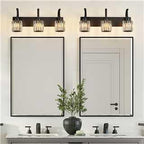 FDPBY 3-Light Crystal Vanity Light, Modern Black Bathroom Wall Sconce with K9 Crystal Shades, 23.62" Long Over Mirror Lighting for Vanity, Makeup, Hallway, Elegant & Durable