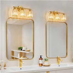 FDPBY Modern 3 Light Crystal Vanity Light, Brushed Gold Vertical Bathroom Light Fixture Over Mirror for Dressing Table Sink, Compatible with Dimmable Bulbs (Bulbs Not Included)
