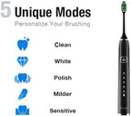 7AM2M Ultrasonic Electric Toothbrush with 6 Brush Heads for Adults&Kids, Type C Rechargeable, One Charge for 120 Days, 5 Modes&40000VPM Powered Toothbrush, 2 Minutes Built in Smart Timer (Black)