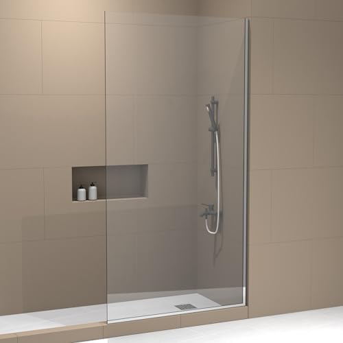 Royalty Fixed Shower Screen - 24" x 76" Frameless 3/8" Clear Tempered Glass Panel with Hardware - Easy Clean Smart Guard Coating - Minimalist Modern Design for Bathroom - Brushed Nickel