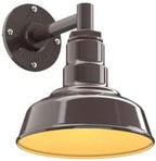 Steel Lighting Co. Hawthorne Barn Light | Outdoor Wall Mounted | 8 inch Dome | 6" Straight Arm | Small Farmhouse Light Made in America | Dark Bronze Exterior/Brass Interior