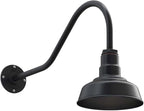 Steel Lighting Co. Hawthorne Barn Light | Outdoor Wall Mounted | 8 inch Dome | 23 inch Gooseneck| Small Farmhouse Light Made in America | Matte Black Exterior/Matte Black Interior