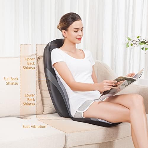 Snailax Shiatsu Massage Cushion with Heat Massage Chair Pad Kneading Back Massager for Pain Relief Deep Tissue 3D Roller Travel Up/Down to Relax Tense Muscle, Office Home Use