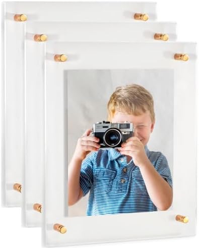ArtToFrames 11x17 Inch Double Panel Floating Acrylic Picture Frame (Full Frame is 15x21) comes with Gold Standoff Hardware, Made in the USA, 3 Pack