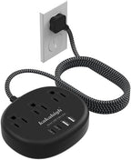 Black Extension Cord 10 Feet, 1625W Extension Cord 3 Prong with 3 AC Outlet 4 USB (24W/4.8A), Bedside Charging Station for Home, Office and Dorm