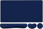 Large Keyboard Mouse Pad Set, Extended Mouse Pad+Keyboard Wrist Rest Support, Memory Foam Ergonomic Easy Typing, 4Pcs (35.4×15.13 in) Desk Pad Set for Home Office Study Game - Dark Blue