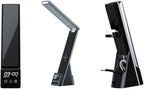 IHAO 6in1 Multifunctional Foldable LED Desk Lamp with Wireless Charger Digital Alarm Clock Eye-Care Lighting 3 Color Modes 15W Qi Charger for Phone/Headphones, Apple Watch Compatible-Black