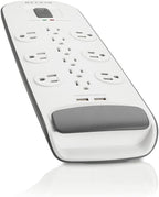 Belkin 12-Outlet USB Power Strip Surge Protector, Flat Plug, 6ft Cord (3,996 Joules), White - Pack of 3