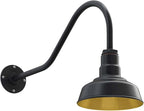 Steel Lighting Co. Hawthorne Barn Light | Outdoor Wall Mounted | 8 inch Dome | 23 inch Gooseneck| Small Farmhouse Light Made in America | Matte Black Exterior/Brass Interior