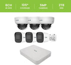 Ultra Blue Series 8CH 4K POE H.265 NVR, 2TB & 6X 5 Megapixel Indoor/Outdoor IR Bullet Cameras – Remote Access Via Pc, Mac & Phone (No Monthly Fees)