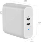 Amazon Basics 36W Two-Port USB-C Wall Charger for Tablets and Phones with Power Delivery - White, 2.34 x 1.09 x 2.21 in (PD36U-2TNB)