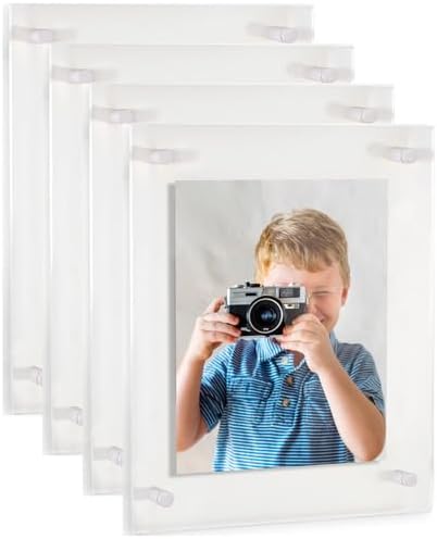 ArtToFrames 12x24 Inch Double Panel Floating Acrylic Picture Frame (Full Frame is 16x28) comes with White Standoff Hardware, Made in the USA, 4 Pack