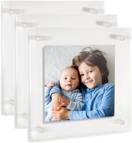 ArtToFrames 14x14 Inch Double Panel Floating Acrylic Picture Frame (Full Frame is 18x18) comes with White Standoff Hardware, Made in the USA, 3 Pack