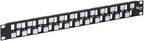ICC 24 Port Blank Keystone 1U Patch Panel with 19” Metal Rackmount Housing, Staggered Ports to Reduce ANEXT, Works with Wide and Slim Profile Keystone Jacks (Sold Separately), UL Listed, IC107BE241