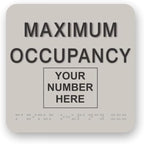 JUSTBRAILLESIGNS CUSTOMIZABLE MAXIMUM OCCUPANCY braille sign, 6” x 6”, Max Occupancy Identification Sign for business, buildings, elevators, etc., Many Colors Choices, Made in USA (Cement)