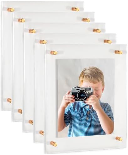 ArtToFrames 11x17 Inch Double Panel Floating Acrylic Picture Frame (Full Frame is 15x21) comes with Gold Standoff Hardware, Made in the USA, 5 Pack