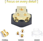 RKURCK Power Distribution Block, 2 Way 0/2/4 AWG Gauge in, 4/8/10 Gauge Out, 2 Way Car Audio Stereo Amp Distribution Connecting Block for Audio Splitter (1 in 2 Out) with Screw Sets 2 Pack