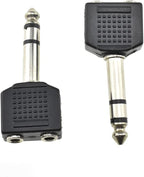 HAHIYO 3.25 M-2x6.35 F-TRS Stereo Plug Interconnect Audio One Male 6.35mm(1/4 inch) and Two Females 3.25mm(1/8Inch) Adapter Splitter Good Signal Sound Snap Tight Not Wobble for Guitar Black 2pcs