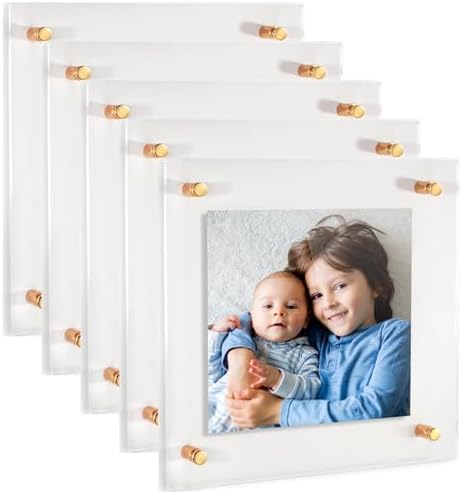 ArtToFrames 26x26 Inch Double Panel Floating Acrylic Picture Frame (Full Frame is 30x30) comes with Gold Standoff Hardware, Made in the USA, 5 Pack