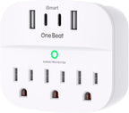 1 Pack Multi Plug Outlet Splitter with USB, Surge Protector Outlet Extender with 3 Wall Outlets 4 USB Wall Charger(2 USB C), 490 Joules, ETL Listed, Small Outlet Adapter Plug Extender for Travel,White
