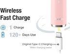 7AM2M Ultrasonic Pink Electric Toothbrush with 6 Brush Heads for Adults&Kids, Type C Rechargeable, One Charge for 120 Days, 5 Modes&40000VPM Powered Toothbrush, 2 Minutes Built in Smart Timer (Pink)