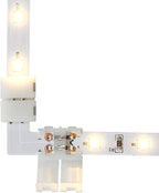 LightingWill 10pcs Pack L Shape Solderless Snap Down 2Conductor LED Strip Connector for Right Angle Corner or 90 Degree Connection of 8mm Wide 3528 2835 Single Color Flex LED Strips