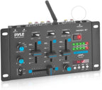 Pyle Wireless DJ Audio Mixer - 3 Channel Bluetooth Compatible DJ Controller Sound Mixer, Mic-Talkover, USB Reader, Dual RCA Phono/Line In, Microphone Input, Headphone Jack, Black - PMX8BU