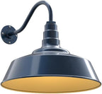 Steel Lighting Co. Large Outdoor Barn Light | Gooseneck Light Fixture | Made in America from 18-Gauge Steel | 20" Dome | 16" Gooseneck Gray Blue Exterior/Brass Interior
