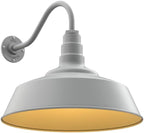 Steel Lighting Co. Large Outdoor Barn Light | Gooseneck Light Fixture | Made in America from 18-Gauge Steel | 20" Dome | 16" Gooseneck Modern Gray Exterior/Brass Interior