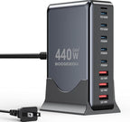 BODSEIEOU USB C Charger Block 440W Charging Station Hub,8 Port GaN III Fast Charging Brick with 5ft Extension Cord,PD PPS 100W Laptop Power Adapter for MacBook Pro/Air,iPhone 17/16,Samsung Galaxy,Dell
