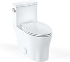 One-Piece Toilet for Bathroom, Comfort Height 16", Elongated with Under-Locking Lid, Soft Close Seat, Dual Flush, Powerful Flush