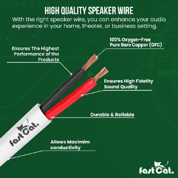 fast Cat. Speaker Wire 16 Guage 2C, UL Listed & CMR/CL3R-FT4 Rated - Speaker Cable w/PVC Jacket, 100% Oxygen-Free Pure Bare Copper - (65) HighFlex 16 Guage Wire - in-Wall Use-500ft Bulk Cable, Black