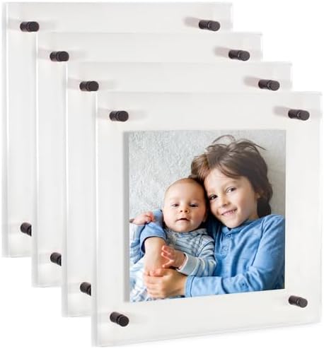 ArtToFrames 14x14 Inch Double Panel Floating Acrylic Picture Frame (Full Frame is 18x18) comes with Black Standoff Hardware, Made in the USA, 4 Pack