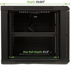 NavePoint 9U Server Cabinet Wall Mount Rack Enclosure Includes 2 Fans, Locking Glass Door, Removable Side Panels – 9U Network Cabinet 23.6” Deep, 19 Inch Server Rack for IT and A/V Equipment