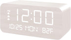 JALL Digital Alarm Clock, with Wooden Electronic LED Time Display, 3 Alarm Settings, Humidity & Temperature Detect, Wood Made Electric Clocks for Bedroom, Bedside, Desk (White-Wireless)