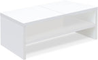 TEAMIX 2 Tier White Monitor Riser Stand, Wood Desktop Stand with storage for Laptop/PC/Printer/Keyboard, TV Stand Shelf Home Office Desk Accessories