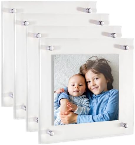 ArtToFrames 14x14 Inch Double Panel Floating Acrylic Picture Frame (Full Frame is 18x18) comes with Chrome Standoff Hardware, Made in the USA, 4 Pack