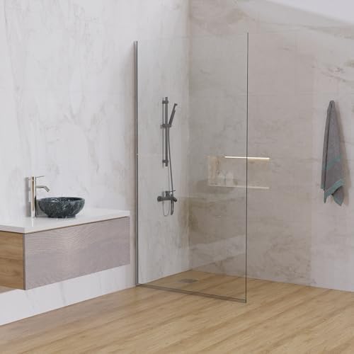 Royalty Fixed Shower Screen - 24" x 76" Frameless 3/8" Clear Tempered Glass Panel with Hardware - Easy Clean Smart Guard Coating - Minimalist Modern Design for Bathroom - Brushed Nickel