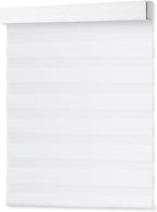 DENFOON Motorized Zebra Blinds, Solar Powered Dual Layer Automatic Shades with Remote Control, Rechargeable Smart Blinds Horizontal Wireless Electric Shades for Windows, Custom Size, White， 40 x 72