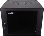 NavePoint 9U Server Cabinet Wall Mount Rack Enclosure Includes 2 Fans, Locking Glass Door, Removable Side Panels – 9U Network Cabinet 17.7” Deep, 19 Inch Server Rack for IT and A/V Equipment