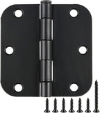 2 Pack Rounded Matte Black Door Hinges 3.5 Inch Interior Room Hardware 3 1/2" 5/8 Radius Apartment Cottage Flat Bungalow Mobile Home Skyscraper Indoor Hinge for Doors Use Renovate Bedroom Kitchen