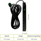 GoGreen Power Inc. (G-16315-15BK-2) 6 Outlet Surge Protector, 15FT Cord, Black, 2 Pack