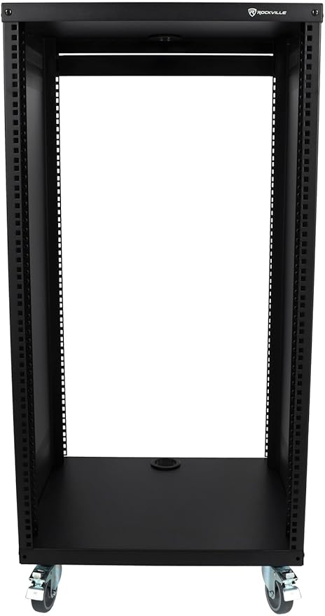 Rockville RR20U 20U Live Sound/Recording Studio Rack Case with Wheels, Reversible Rack Rails, Front & Rear Mounting, Cable Management Ports, 440lb Capacity