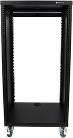 Rockville RR20U 20U Live Sound/Recording Studio Rack Case with Wheels, Reversible Rack Rails, Front & Rear Mounting, Cable Management Ports, 440lb Capacity