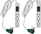 GoGreen Power Inc. (G-13002MS-2) 3 Outlet Power Strip, 2.5FT Cord, White, 2 Pack