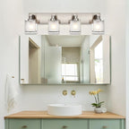 WINSHEN 4-Lights Bathroom Light Fixtures Over Mirror, Brushed Nickel Vanity Wall Mounted Lighting with Frosted Glass for Kitchen Living Room, E26 Bulb Base