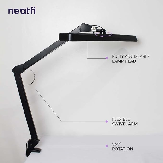 Neatfi (New Model) XL 2,500 Lumens LED Task Lamp with Clamp, 5 Light Modes, 3000-6000K Correlated Color Temperature, 30W, Dimmable, 324 Pcs SMD LED, Desk Light for Home, Office (CCT, Black)